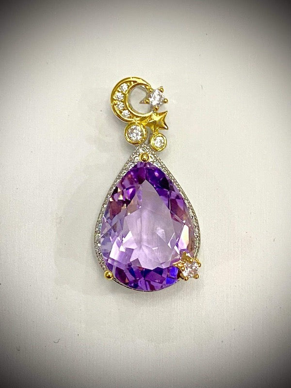 Pendant, Amethyst, CZ accent set in sterling silver