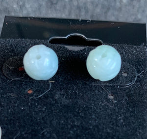 Earring studs, blue water Jade, lotus shaped, sterling silver