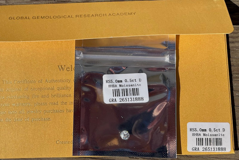 Moissanite, in 1/2 carat, full carat and 2 carats. Diamond Replacement