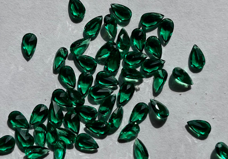 Emerald Pear Shaped Gem Lab Created Nano - various sizes (5pc)
