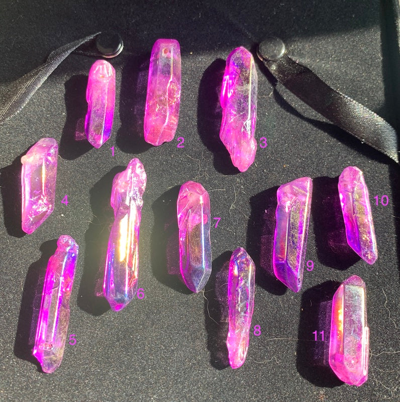 Purple Blue, gold hint Aura Crystal, Pendant, charm. You pick