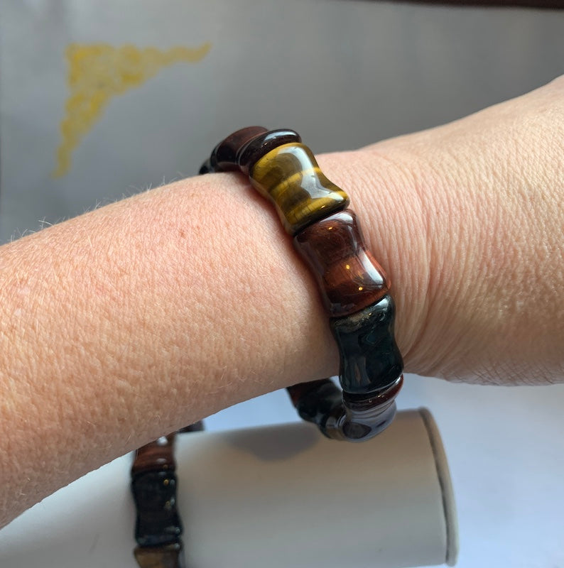 Bracelet, Tiger eye, mixed colour, bamboo shape beads